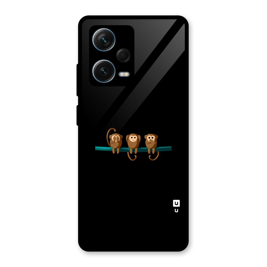 Three Cute Monkeys Glass Back Case for Redmi Note 12 Pro Plus 5G