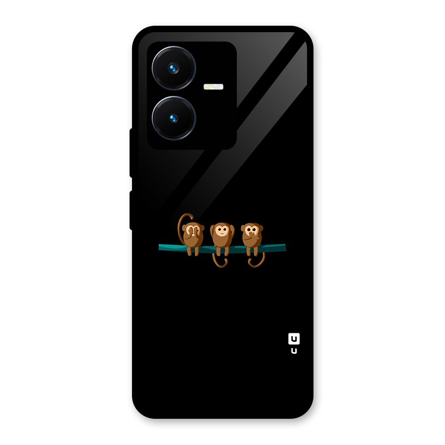 Three Cute Monkeys Glass Back Case for Vivo Y22