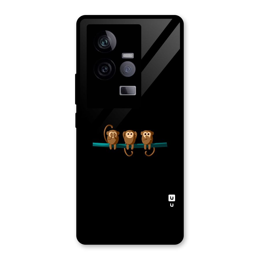 Three Cute Monkeys Glass Back Case for Vivo iQOO 11 5G