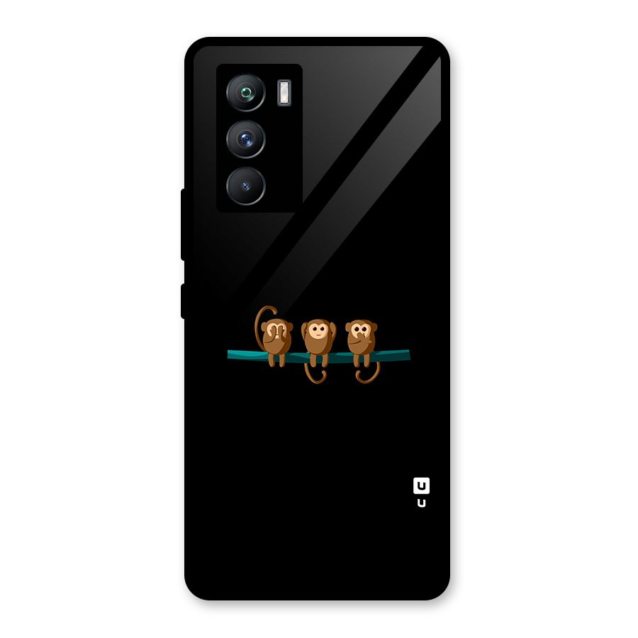 Three Cute Monkeys Glass Back Case for Vivo iQOO 9 SE