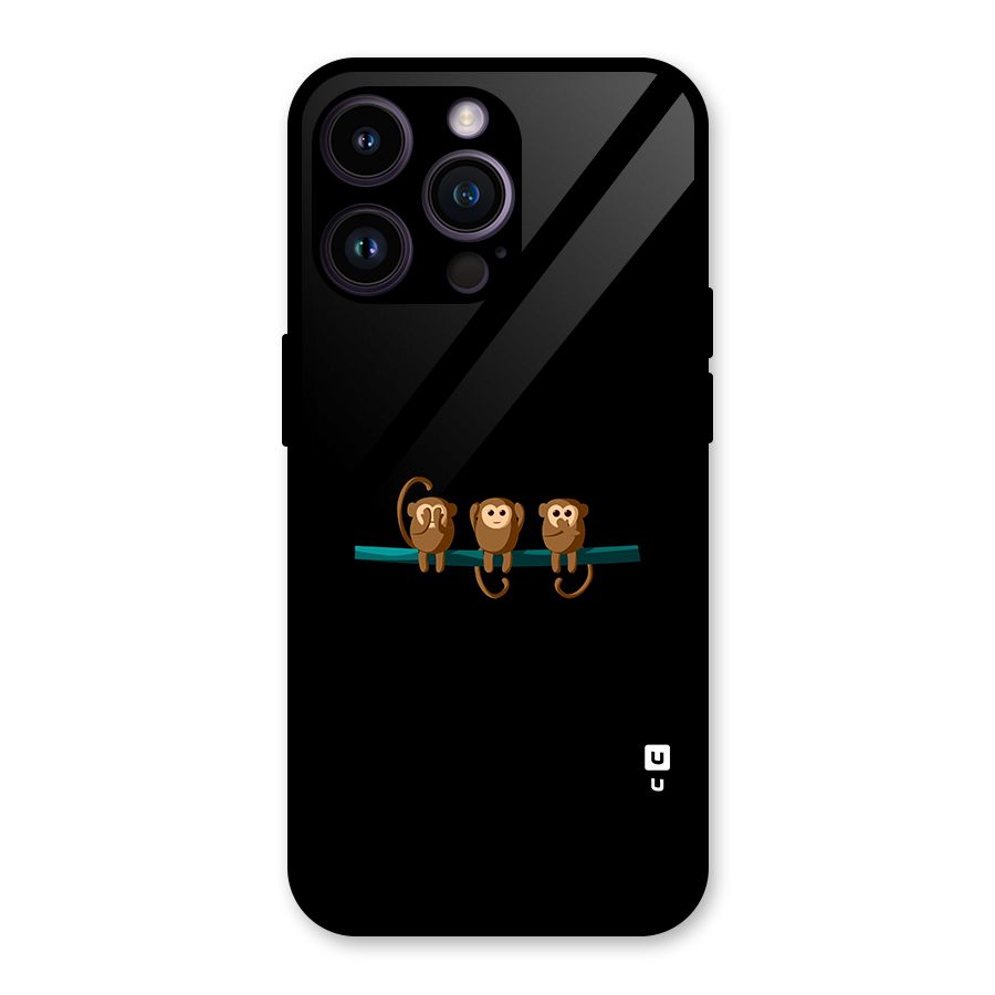 Three Cute Monkeys Glass Back Case for iPhone 14 Pro Max