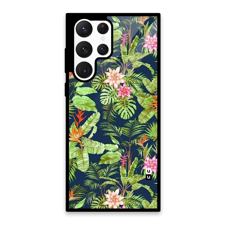 Tiny Flower Leaves Glass Back Case for Galaxy S22 Ultra 5G