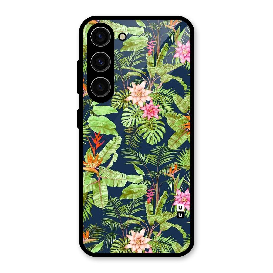 Tiny Flower Leaves Glass Back Case for Galaxy S23