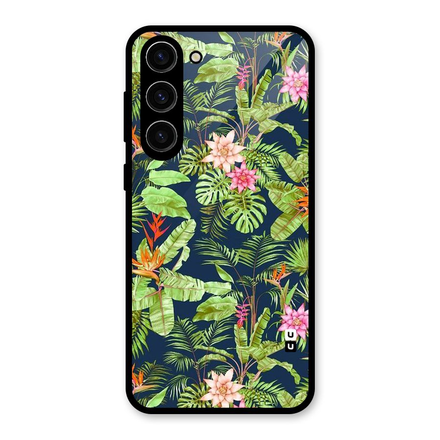 Tiny Flower Leaves Glass Back Case for Galaxy S23 Plus