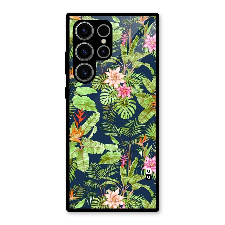 Tiny Flower Leaves Glass Back Case for Galaxy S23 Ultra