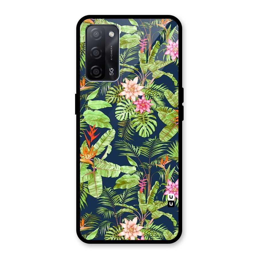 Tiny Flower Leaves Glass Back Case for Oppo A53s 5G