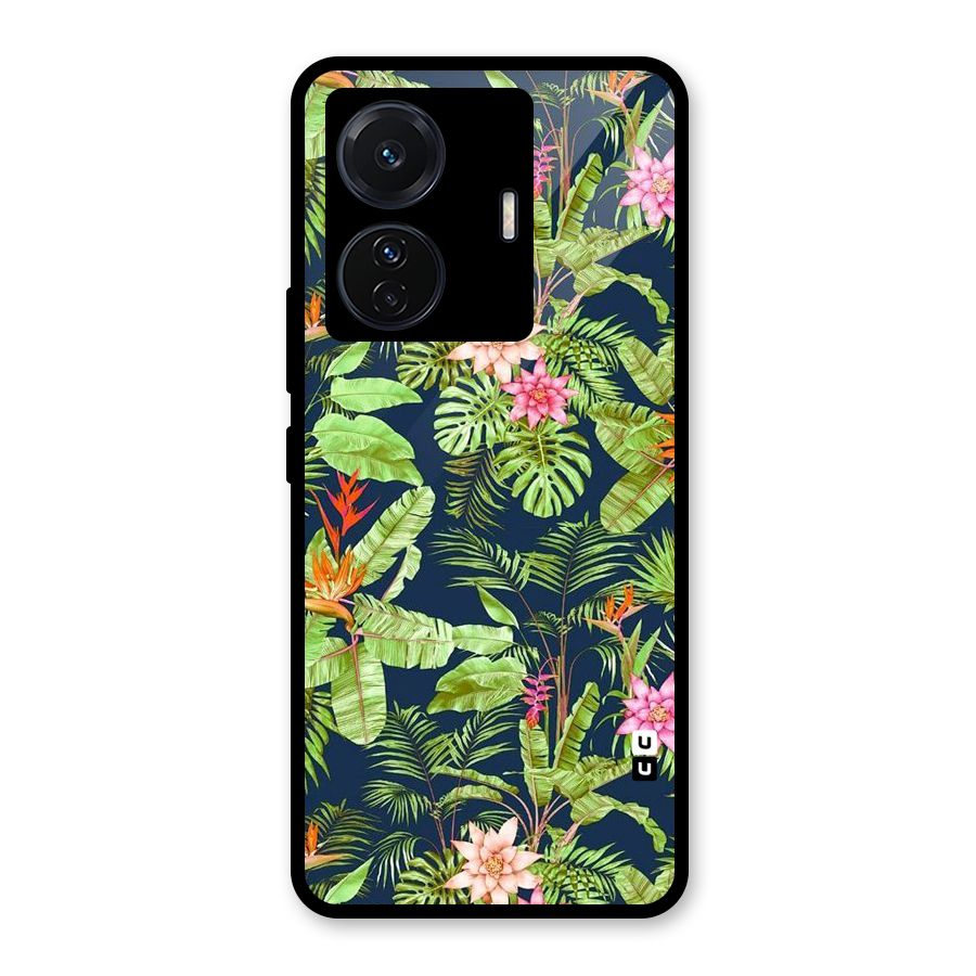 Tiny Flower Leaves Glass Back Case for Vivo T1 Pro