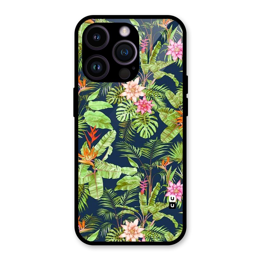 Tiny Flower Leaves Glass Back Case for iPhone 14 Pro
