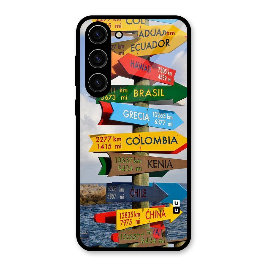 Travel Directions Glass Back Case for Galaxy S23 Plus