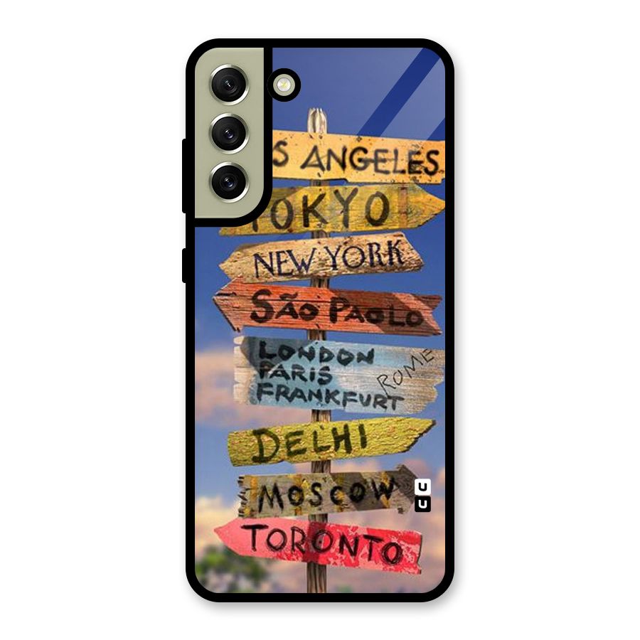 Travel Signs Glass Back Case for Galaxy S21 FE 5G
