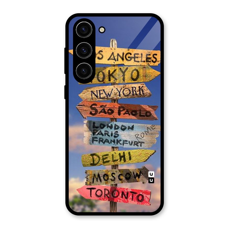 Travel Signs Glass Back Case for Galaxy S23 Plus