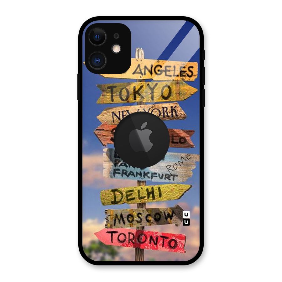 Travel Signs Glass Back Case for iPhone 11 Logo Cut