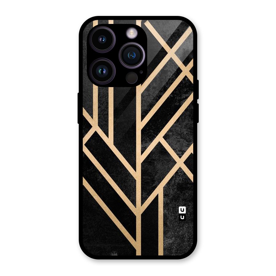Tri Lines Gold Glass Back Case for iPhone 14 Pro