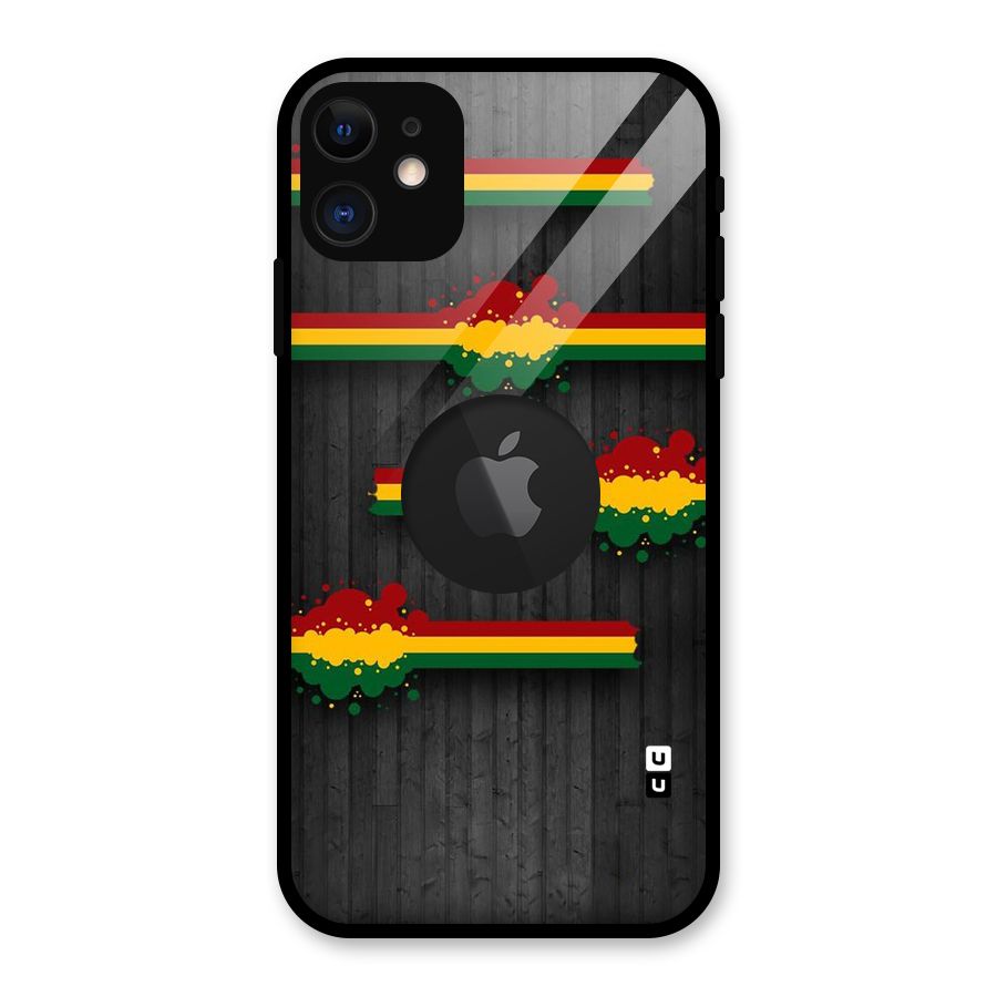 Tricolor Splash Design Glass Back Case for iPhone 11 Logo Cut