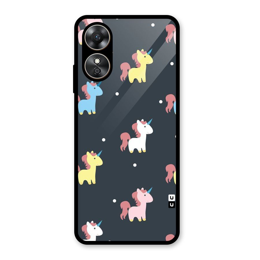 Unicorn Pattern Glass Back Case for Oppo A17