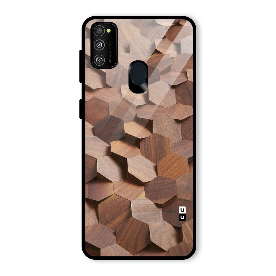 Uplifted Wood Hexagons Glass Back Case for Galaxy M30s