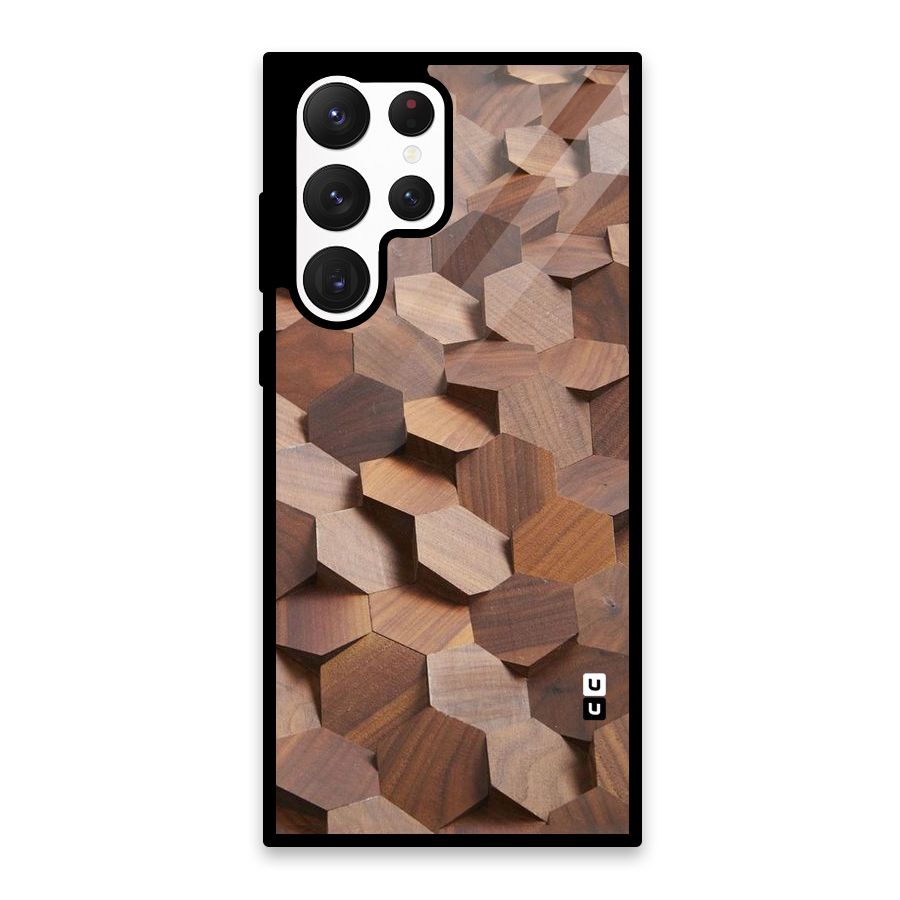 Uplifted Wood Hexagons Glass Back Case for Galaxy S22 Ultra 5G