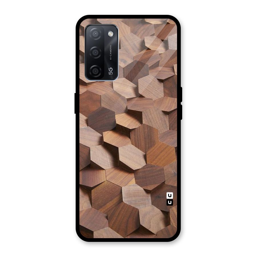 Uplifted Wood Hexagons Glass Back Case for Oppo A53s 5G