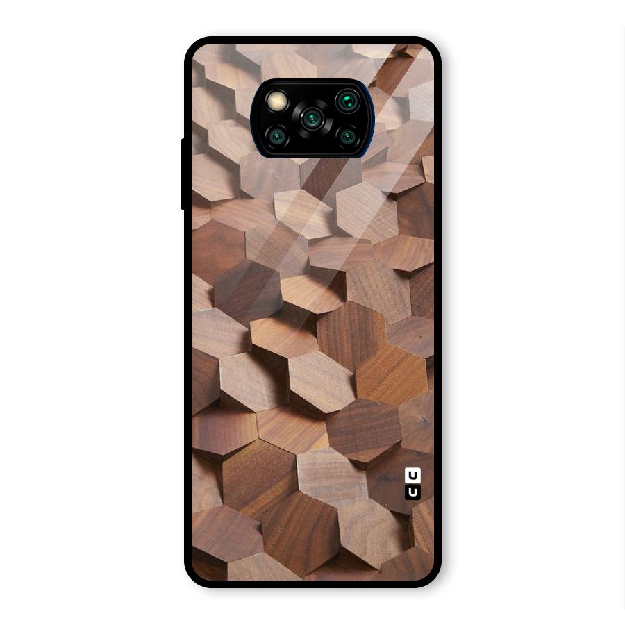 Uplifted Wood Hexagons Glass Back Case for Poco X3 Pro