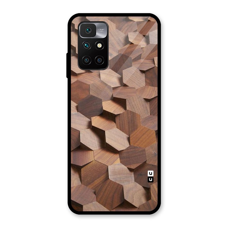 Uplifted Wood Hexagons Glass Back Case for Redmi 10 Prime