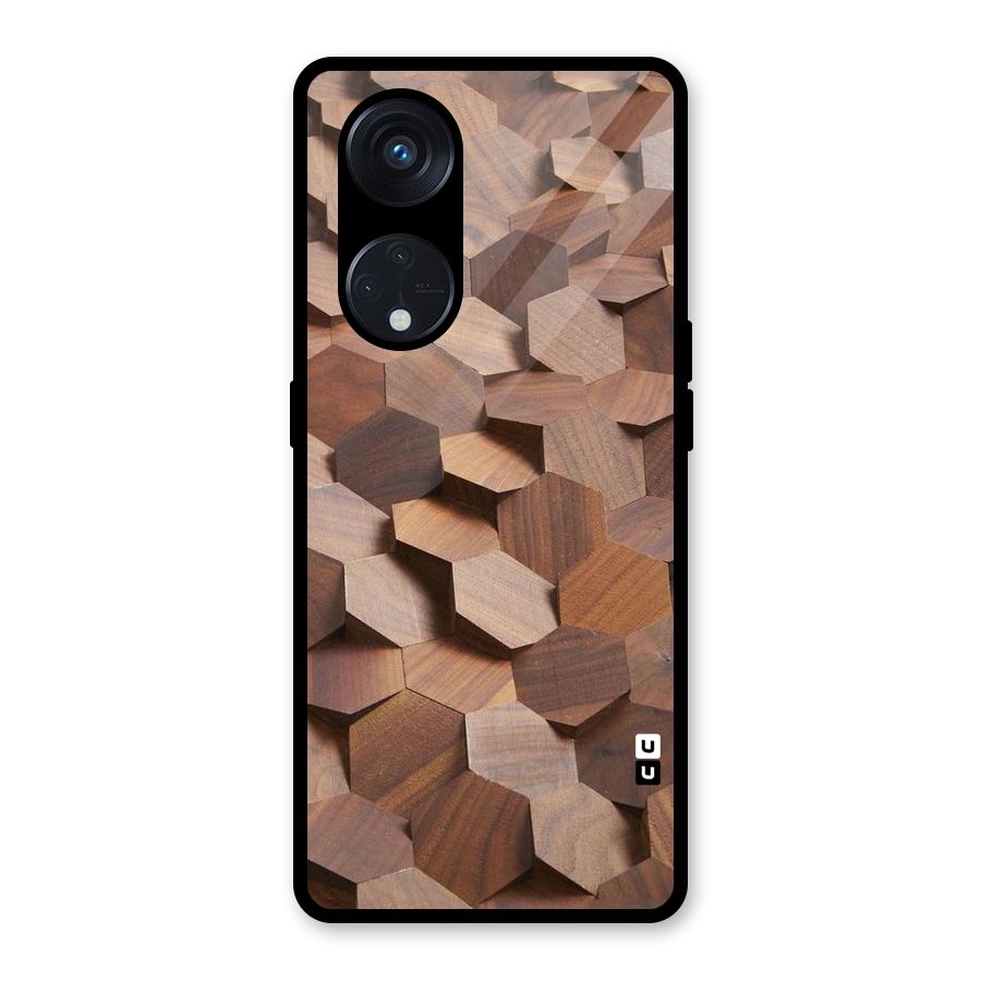 Uplifted Wood Hexagons Glass Back Case for Reno8 T 5G