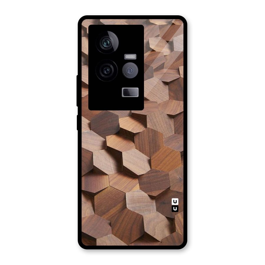 Uplifted Wood Hexagons Glass Back Case for Vivo iQOO 11 5G