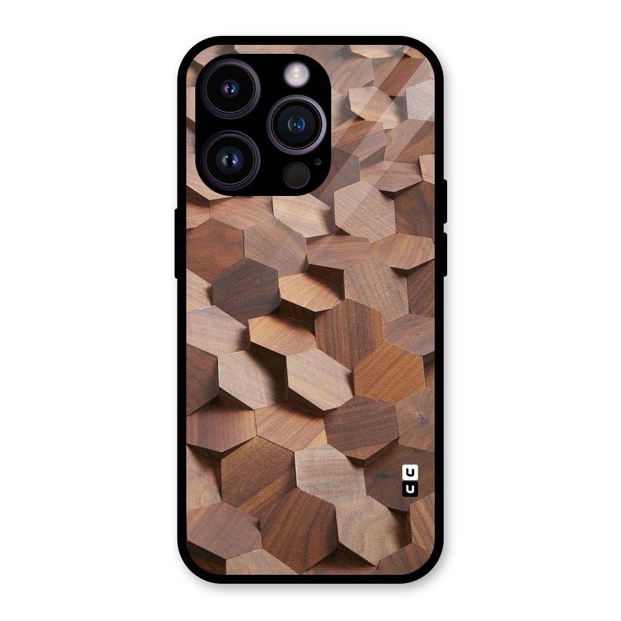 Uplifted Wood Hexagons Glass Back Case for iPhone 14 Pro