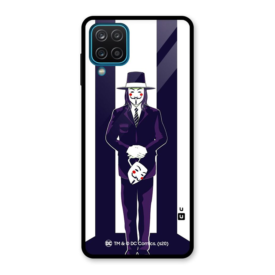 Vendetta Gentleman Holding Mask Illustration Glass Back Case for Galaxy A12