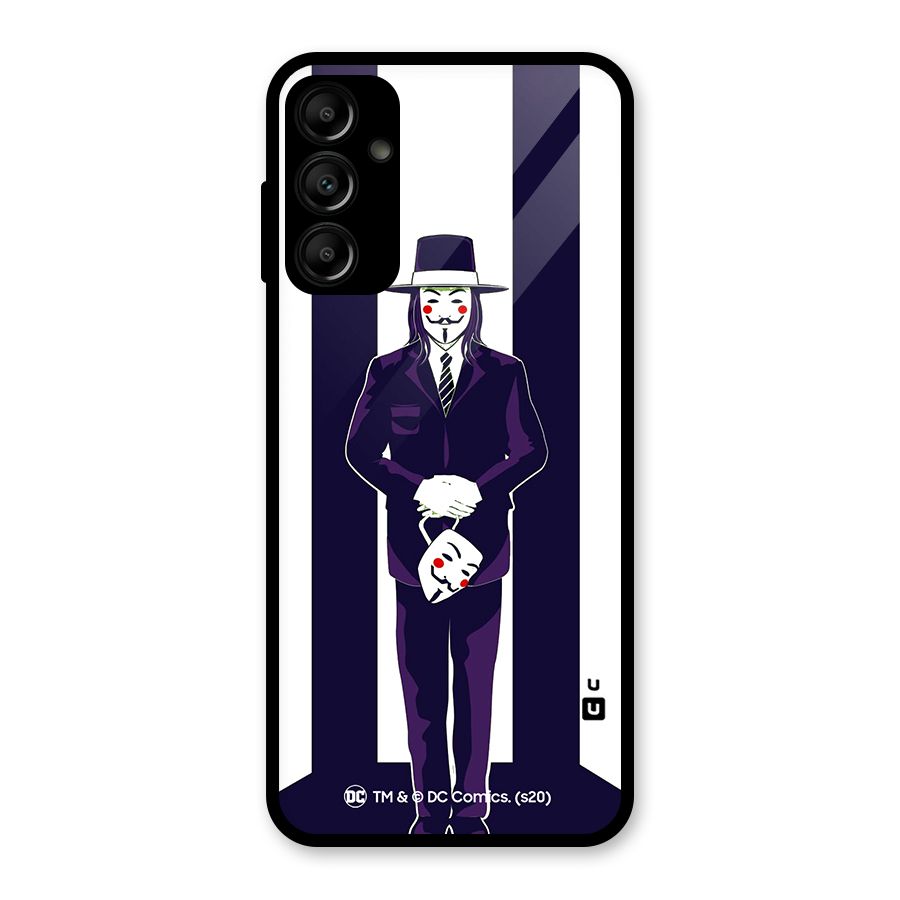Vendetta Gentleman Holding Mask Illustration Glass Back Case for Galaxy A14 5G