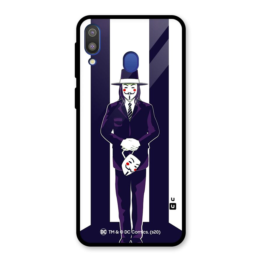 Vendetta Gentleman Holding Mask Illustration Glass Back Case for Galaxy M20