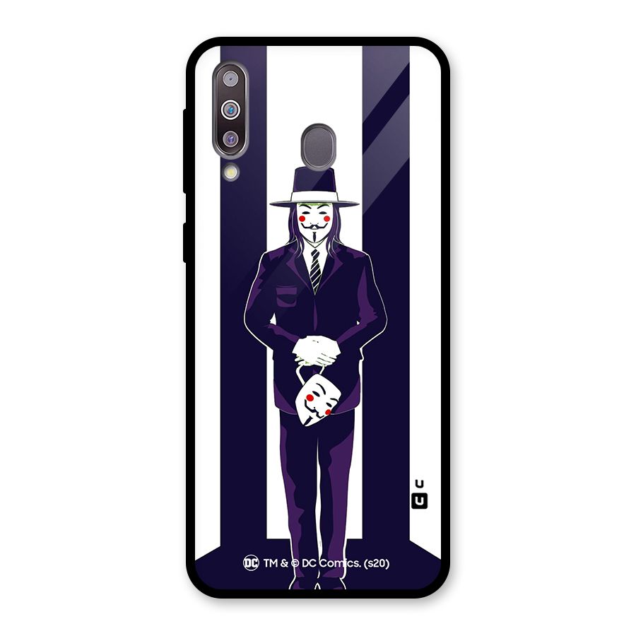 Vendetta Gentleman Holding Mask Illustration Glass Back Case for Galaxy M30