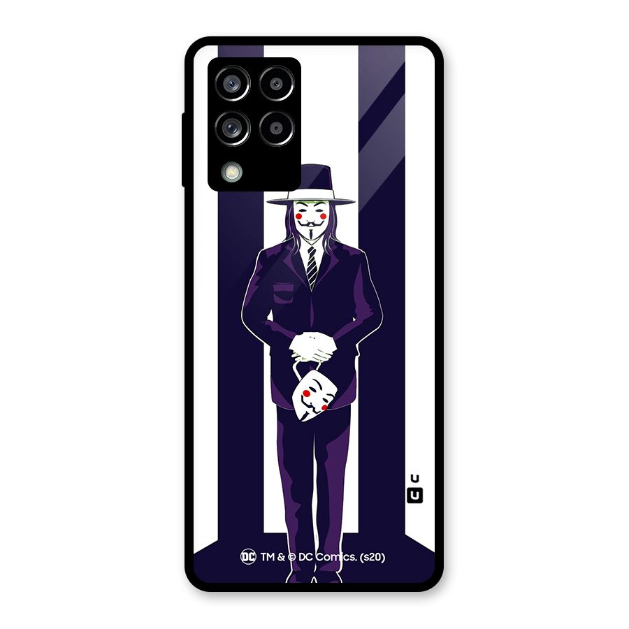 Vendetta Gentleman Holding Mask Illustration Glass Back Case for Galaxy M53 5G