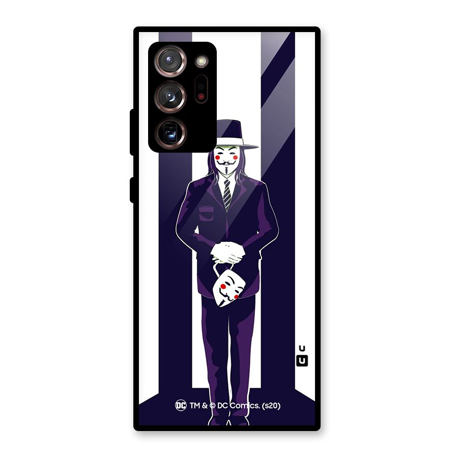 Vendetta Gentleman Holding Mask Illustration Glass Back Case for Galaxy Note 20 Ultra 5G