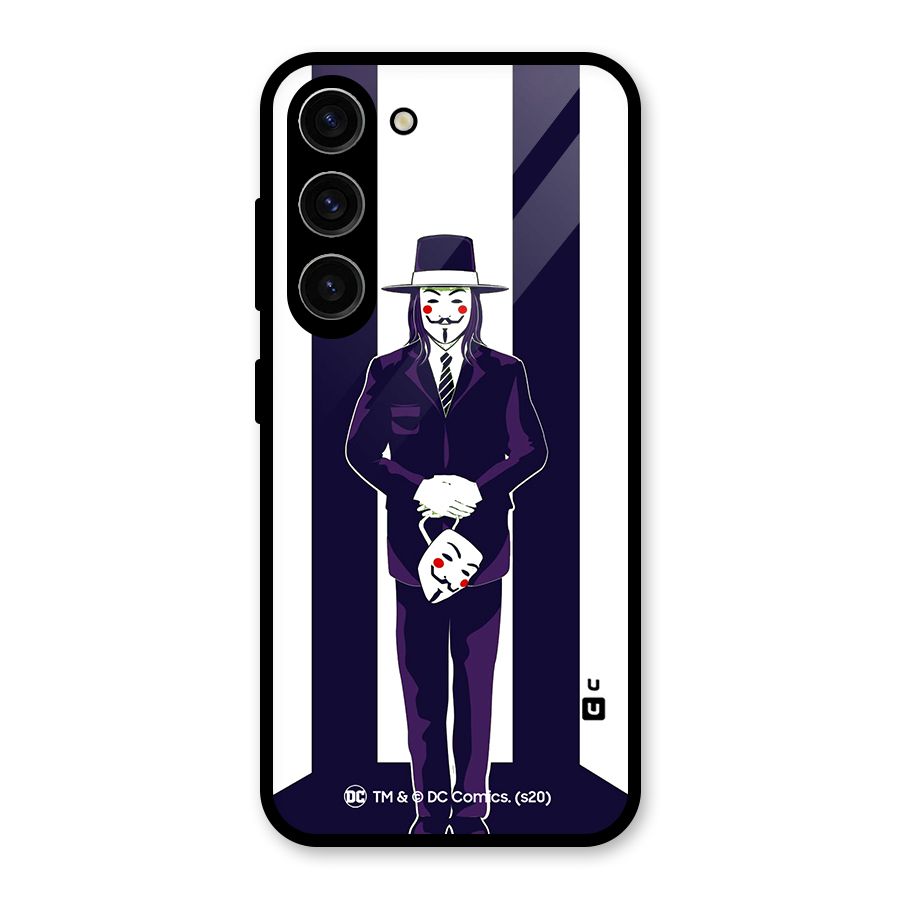 Vendetta Gentleman Holding Mask Illustration Glass Back Case for Galaxy S23