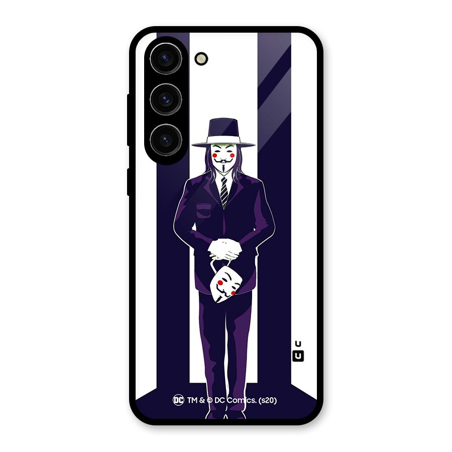 Vendetta Gentleman Holding Mask Illustration Glass Back Case for Galaxy S23 Plus