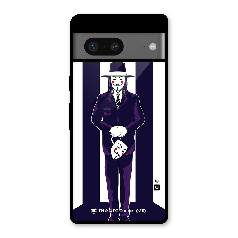 Vendetta Gentleman Holding Mask Illustration Glass Back Case for Google Pixel 7