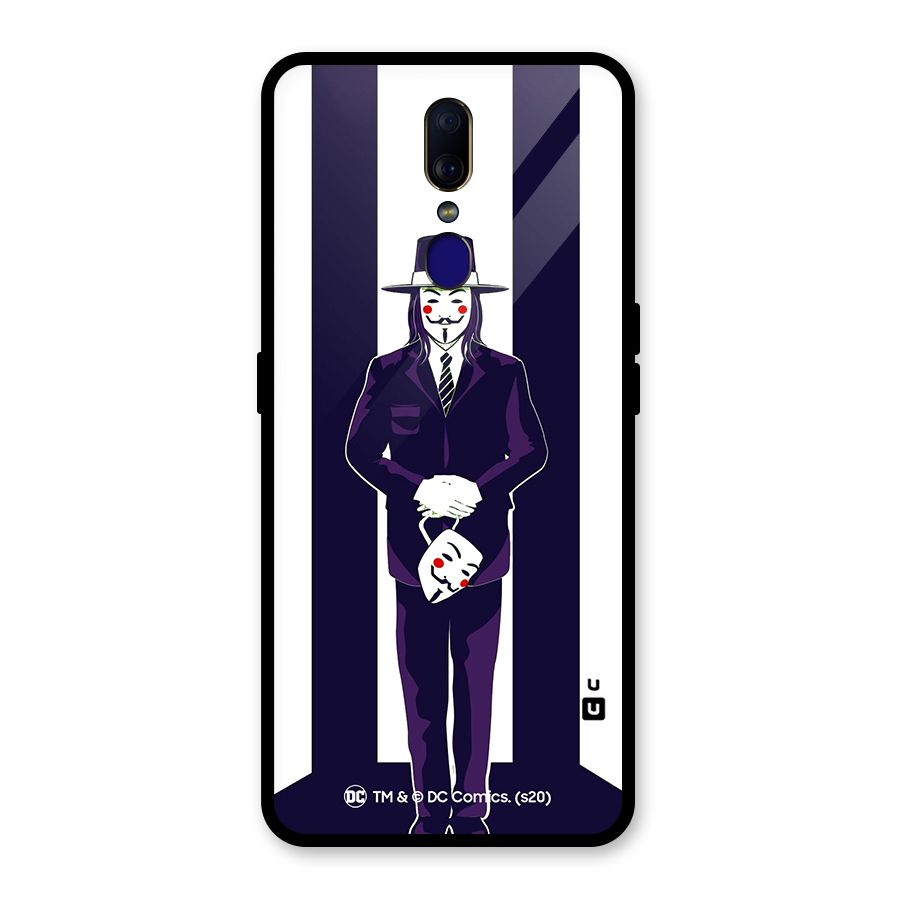 Vendetta Gentleman Holding Mask Illustration Glass Back Case for Oppo F11