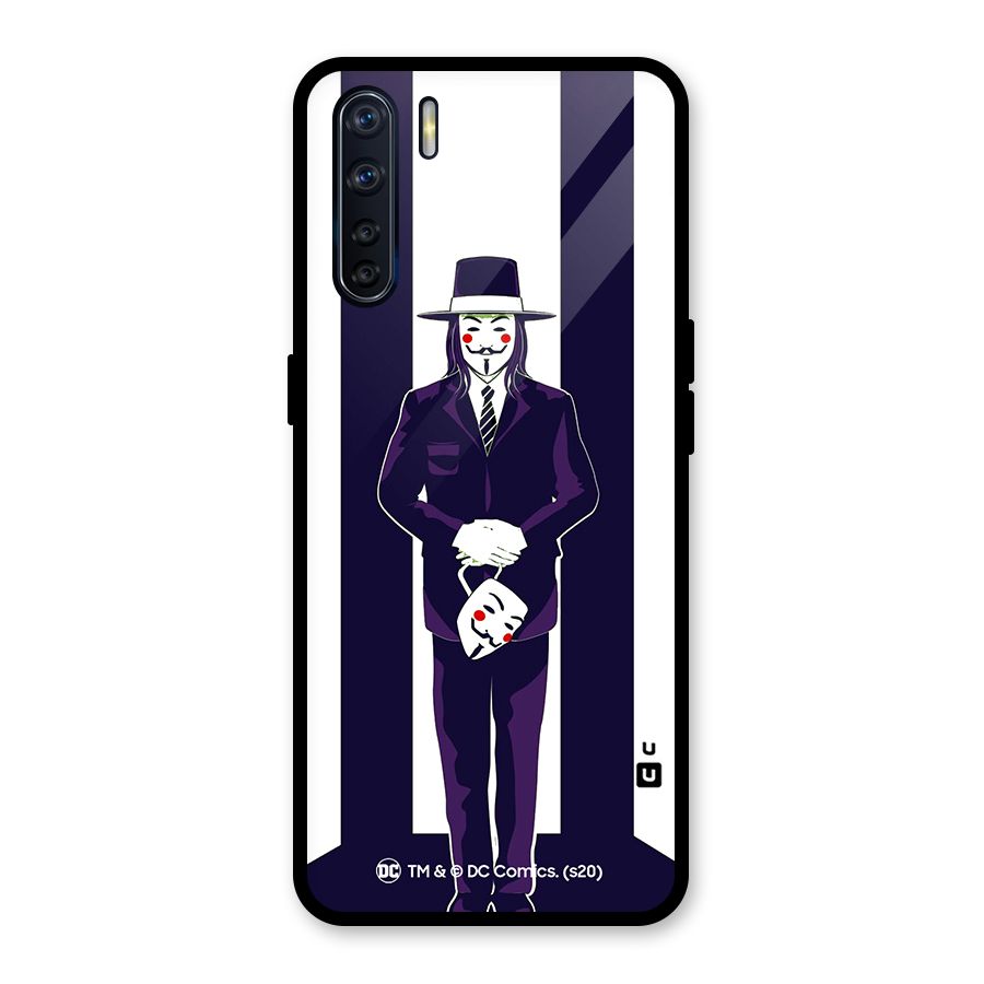 Vendetta Gentleman Holding Mask Illustration Glass Back Case for Oppo F15