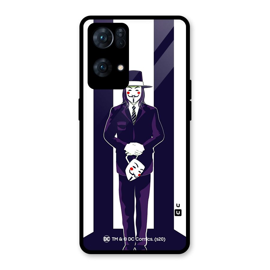Vendetta Gentleman Holding Mask Illustration Glass Back Case for Oppo Reno7 Pro 5G