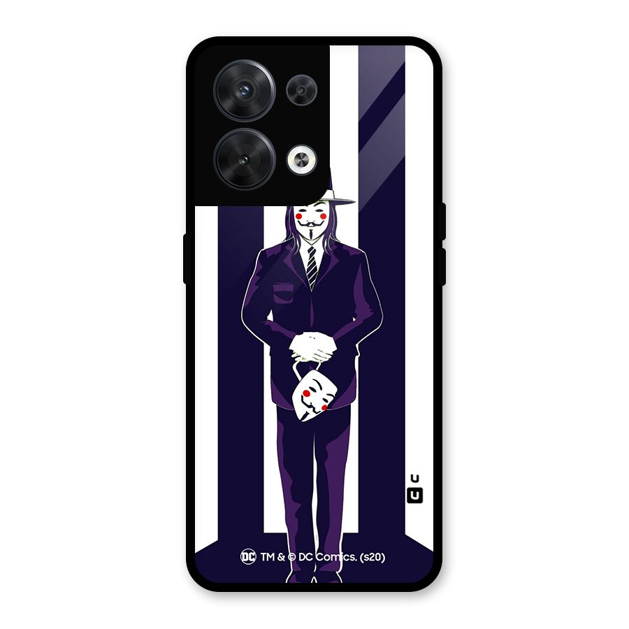 Vendetta Gentleman Holding Mask Illustration Glass Back Case for Oppo Reno8 5G