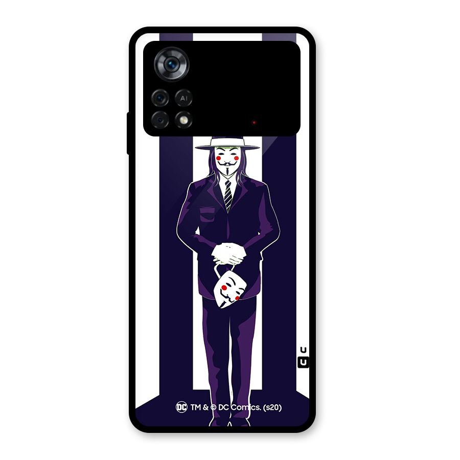 Vendetta Gentleman Holding Mask Illustration Glass Back Case for Poco X4 Pro 5G