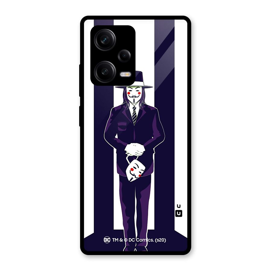 Vendetta Gentleman Holding Mask Illustration Glass Back Case for Redmi Note 12 Pro