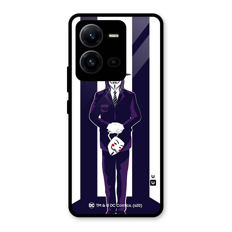 Vendetta Gentleman Holding Mask Illustration Glass Back Case for Vivo V25