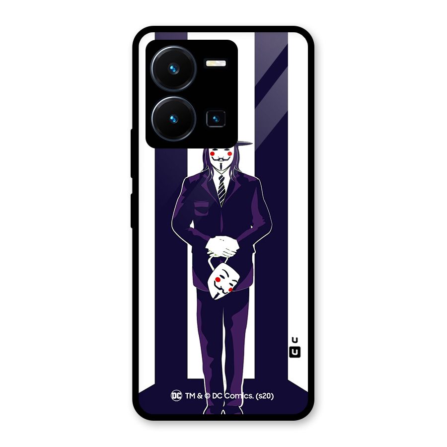 Vendetta Gentleman Holding Mask Illustration Glass Back Case for Vivo Y35