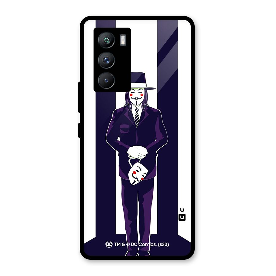 Vendetta Gentleman Holding Mask Illustration Glass Back Case for Vivo iQOO 9 SE