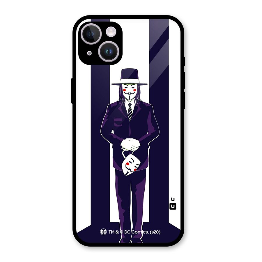 Vendetta Gentleman Holding Mask Illustration Glass Back Case for iPhone 14 Plus