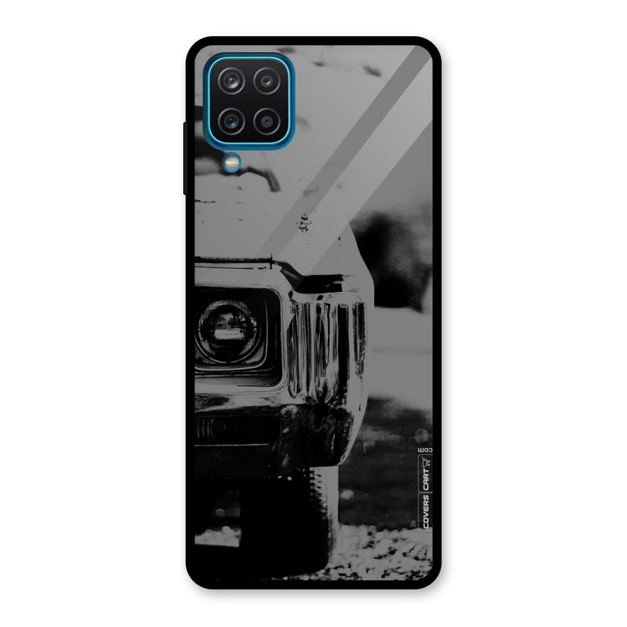Vintage Car Black and White Glass Back Case for Galaxy A12