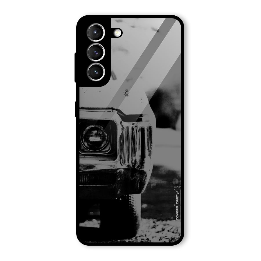 Vintage Car Black and White Glass Back Case for Galaxy S21 5G