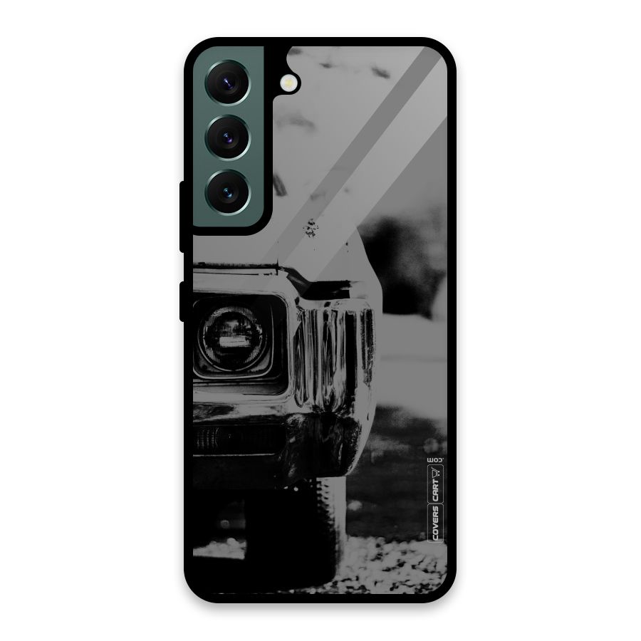 Vintage Car Black and White Glass Back Case for Galaxy S22 5G