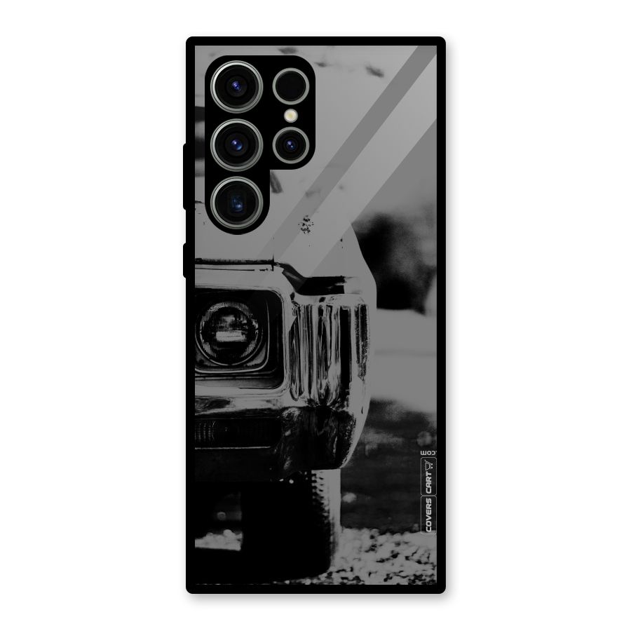 Vintage Car Black and White Glass Back Case for Galaxy S23 Ultra